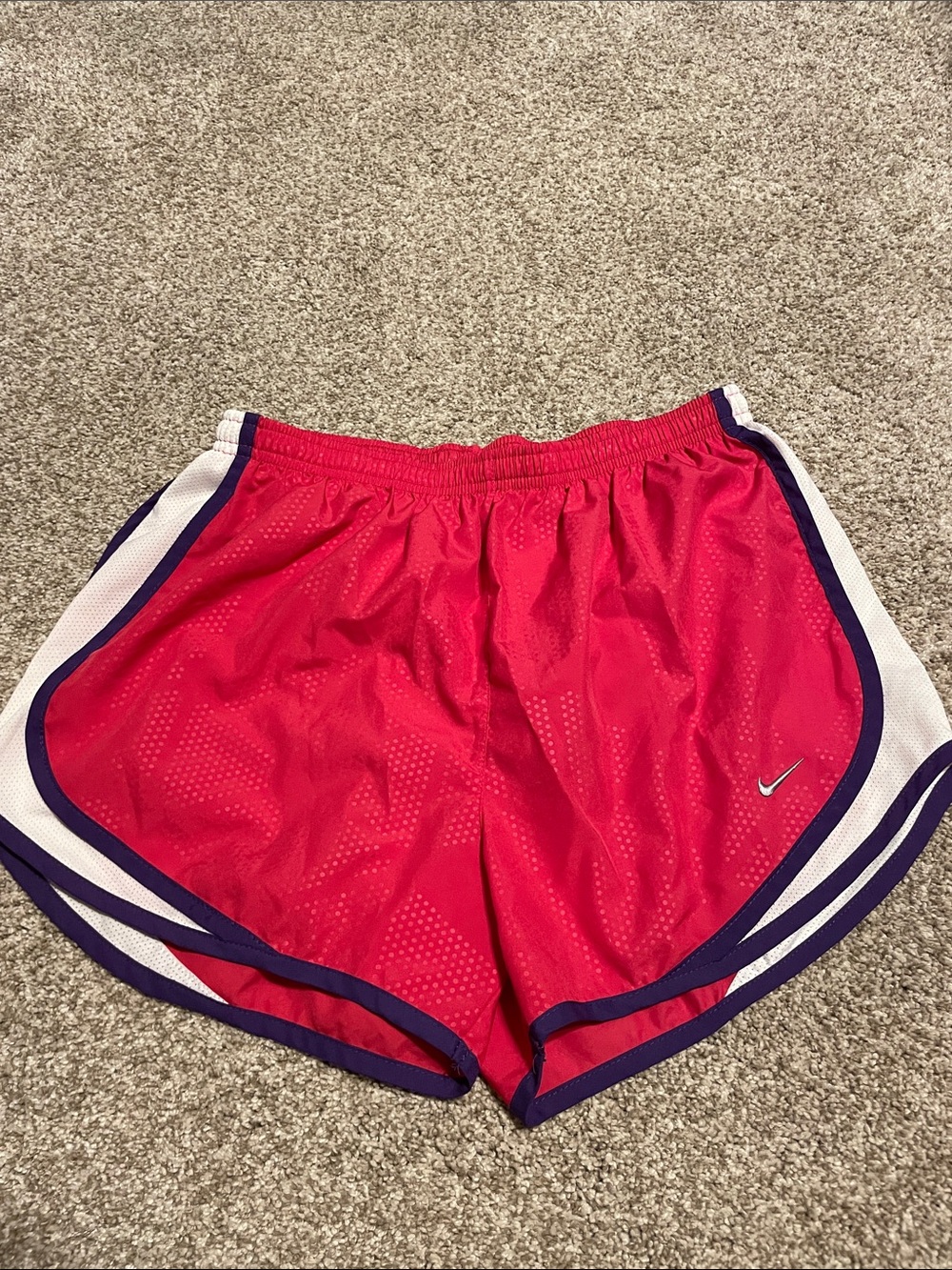 Nike Women’s Pink Athletic Shorts with Purple and White Trim